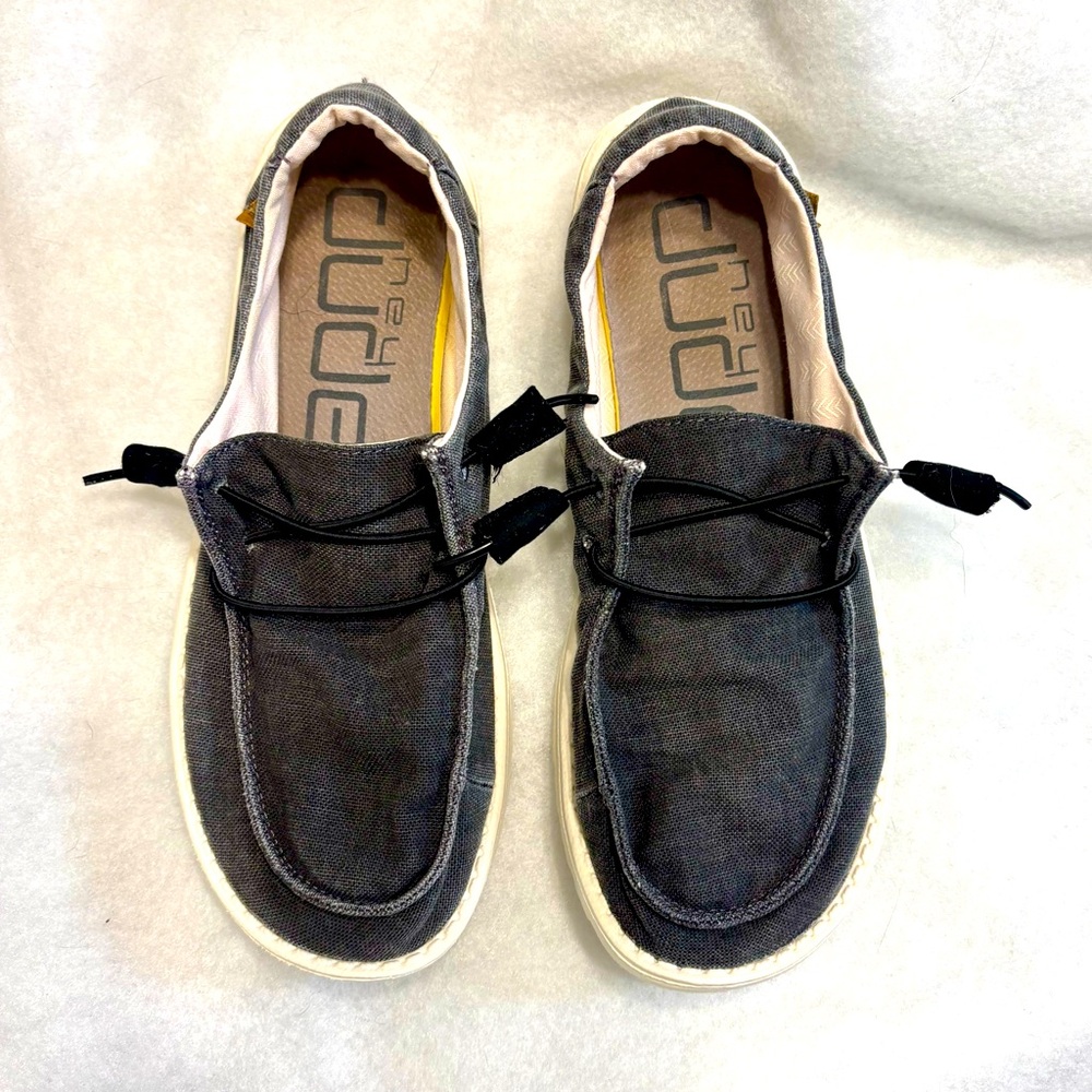 Hey Dude Wendy Chambray Off Black Size 8 EUC - Picture 2 of 11